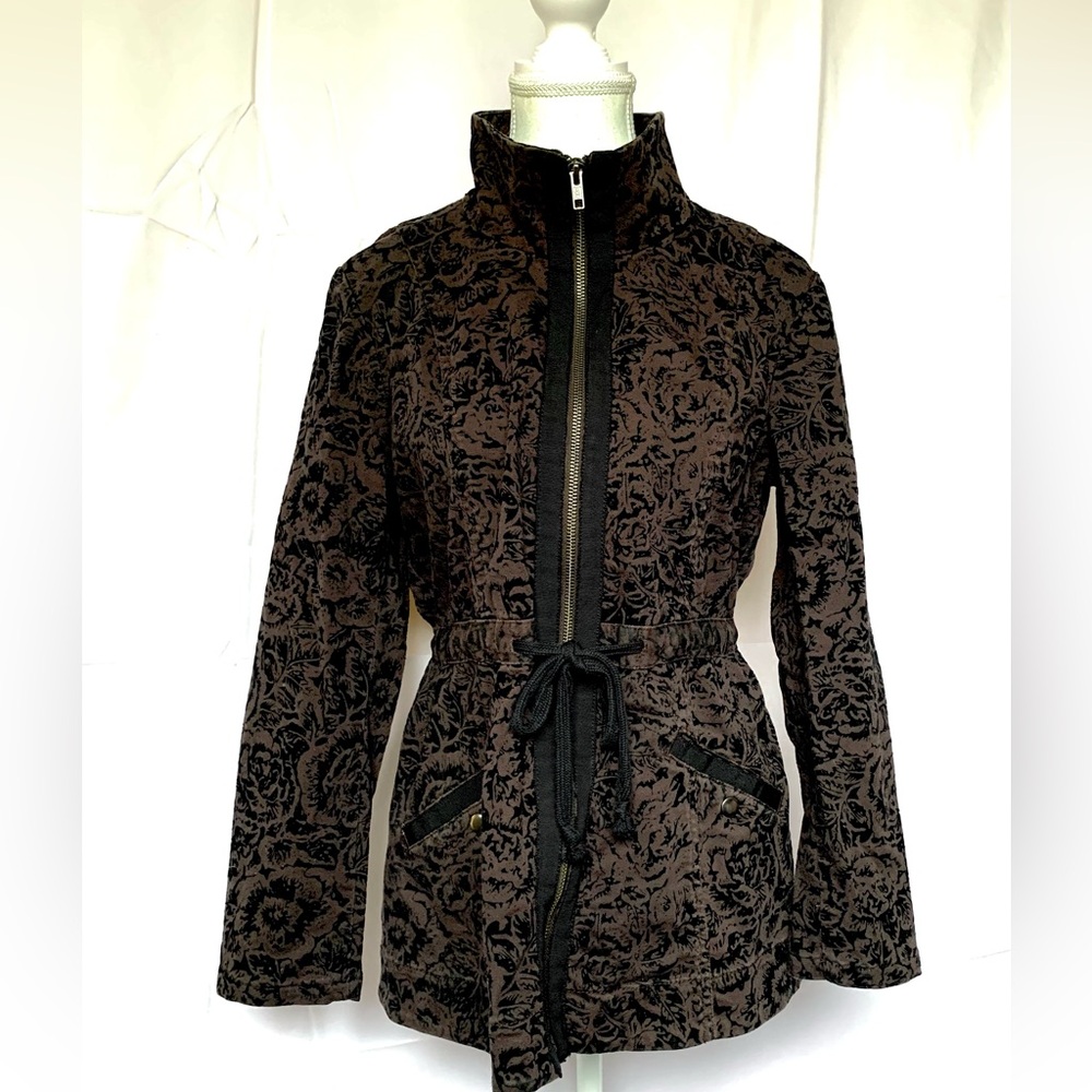Ann Taylor Loft Women’s Small Black Burgundy Micro denim Floral Women's Jacket‎